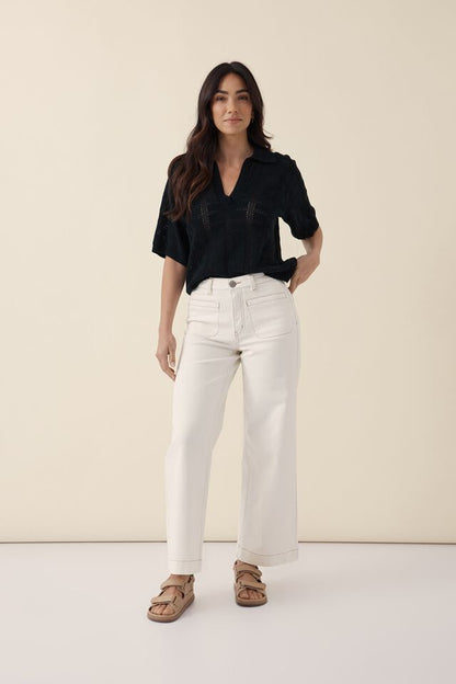 Wide Leg Pocket Jean - White