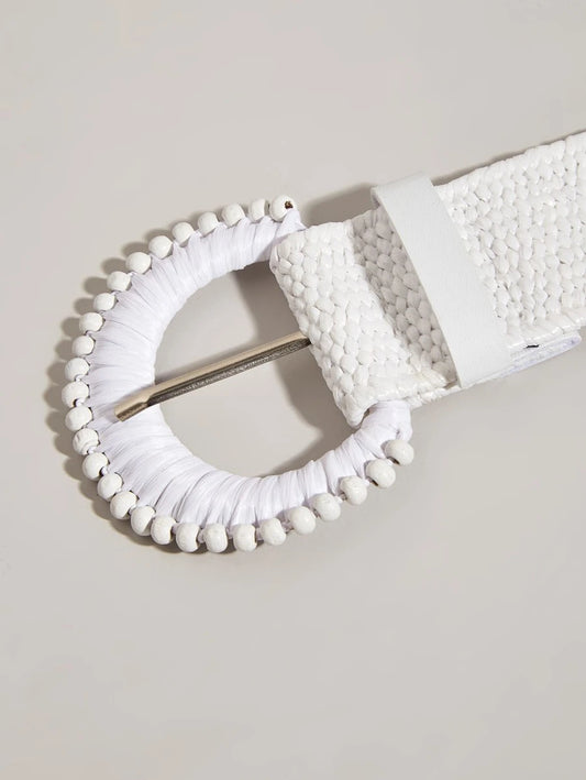 White Stretchy Straw Belt