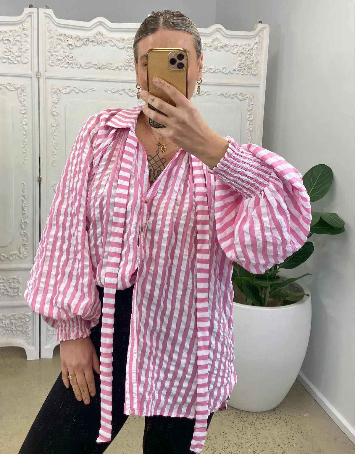 Tiff Crinkle Stripe Top