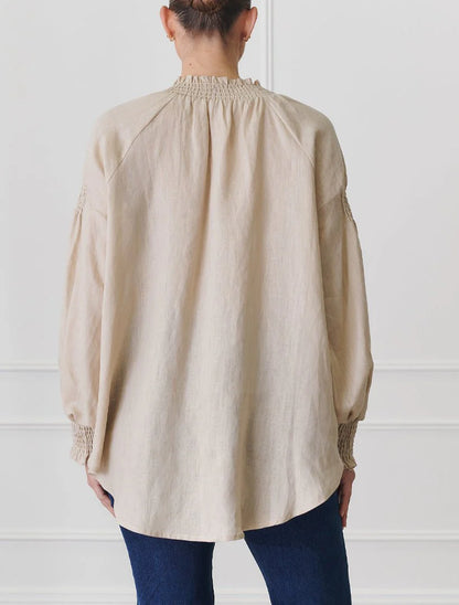 Willow Linen Top- Sand