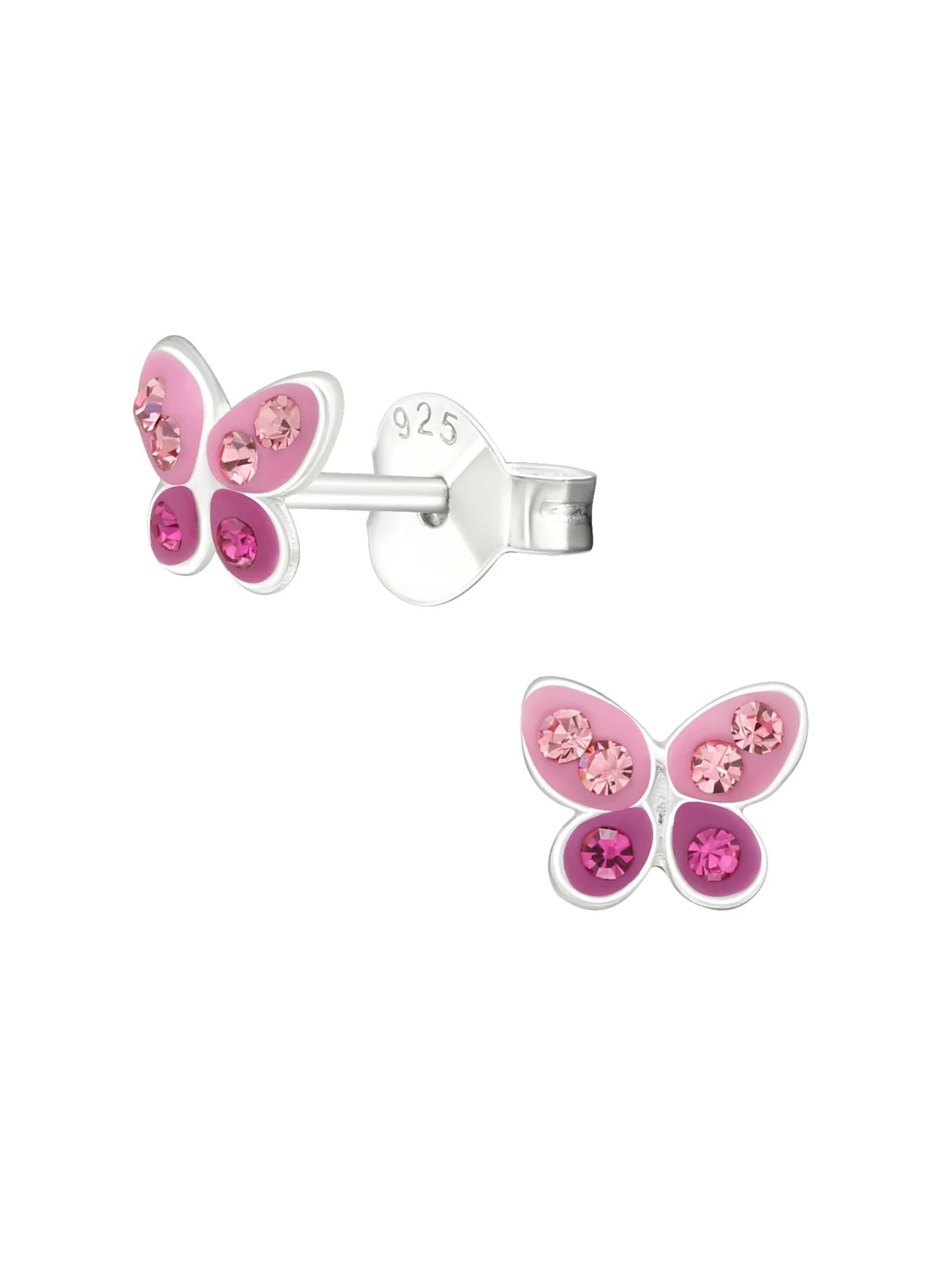 Silver Butterfly Stud Earrings - 2 Tone