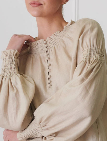 Willow Linen Top- Sand