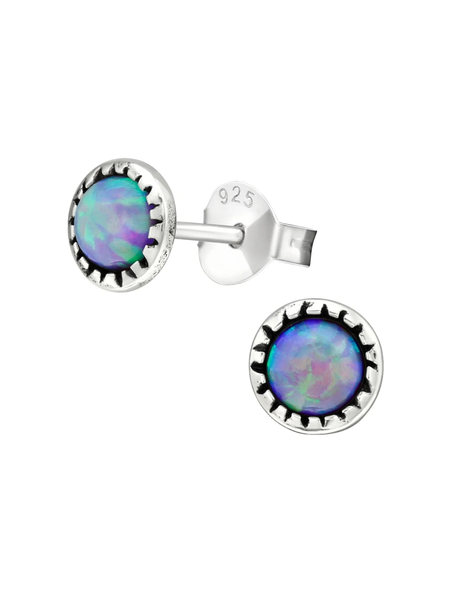 Silver Round Stud Earrings - Opal - Bubble