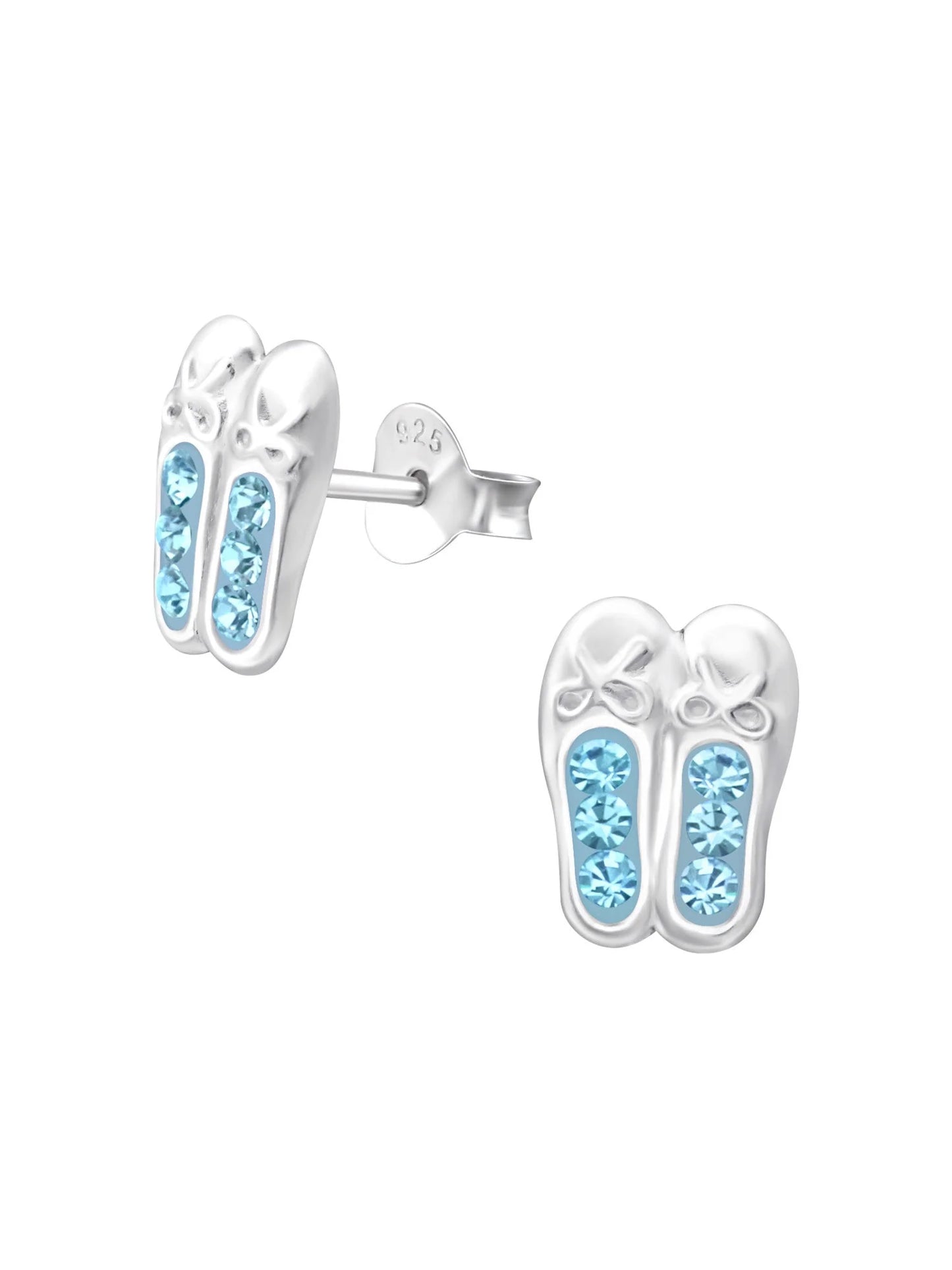 Silver Ballerina Shoes Stud Earrings - Aqua