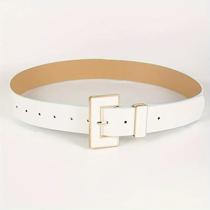 White  Geometric Buckle Belt