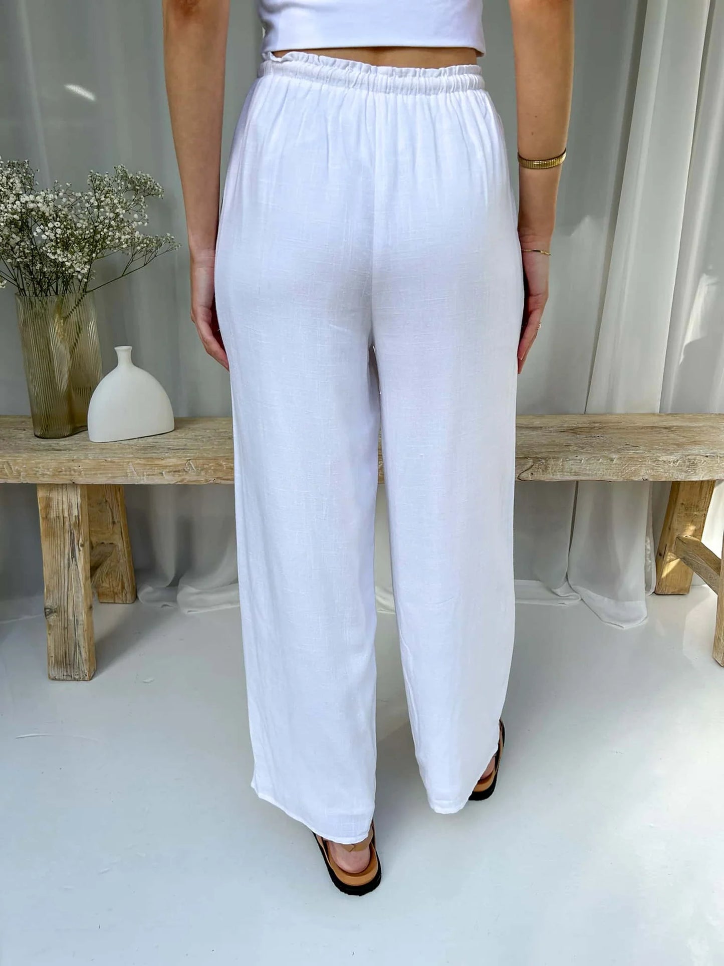 Linen Draw String Pants- White