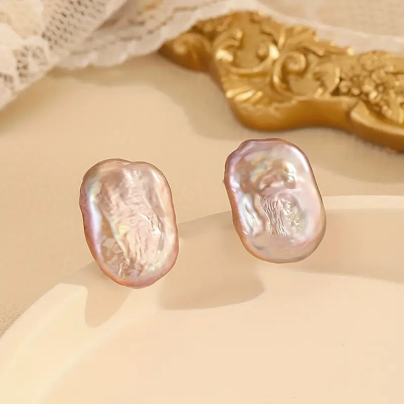 Pink Pearl Rectangle Earrings