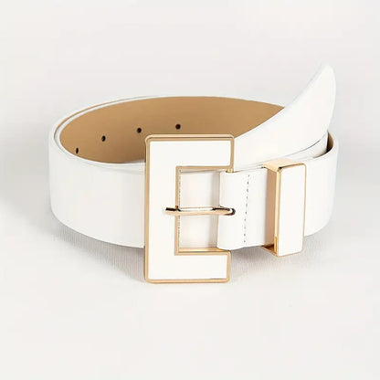 White  Geometric Buckle Belt