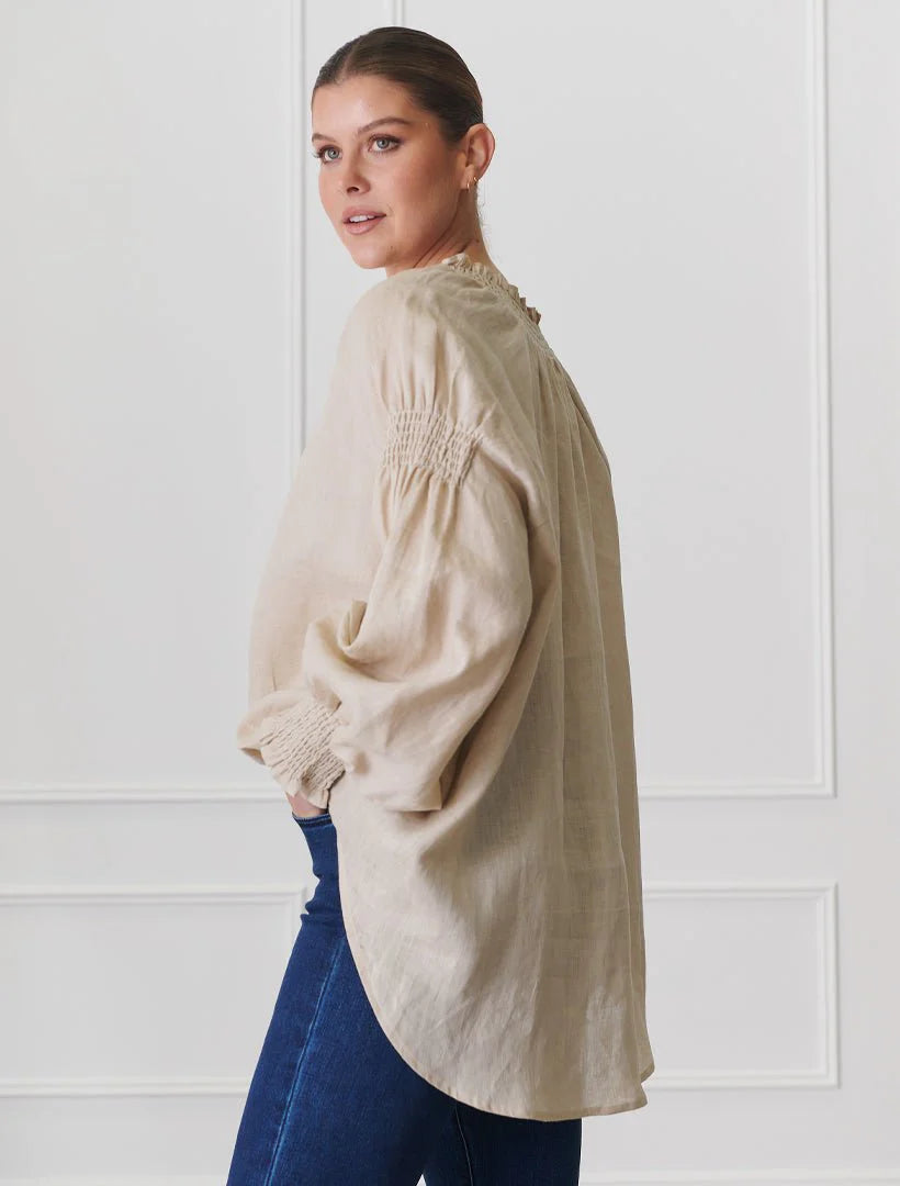 Willow Linen Top- Sand