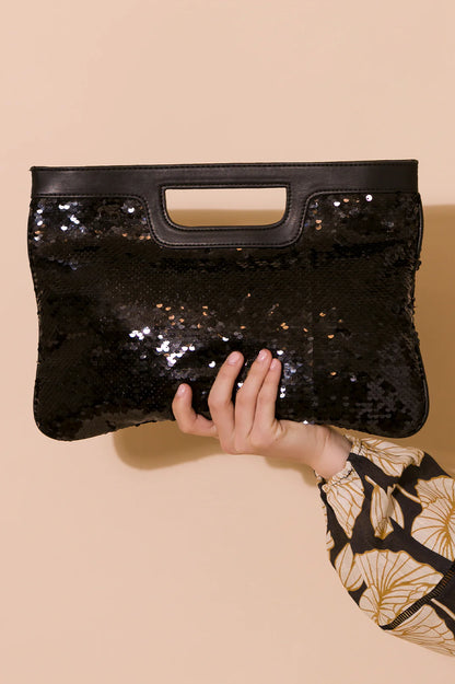 RHIANNON SEQUIN HANDLE CLUTCH (BLACK)