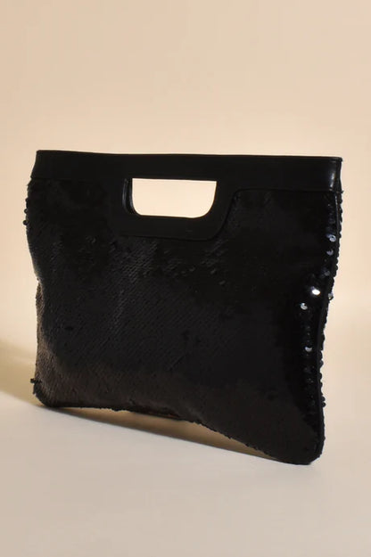 RHIANNON SEQUIN HANDLE CLUTCH (BLACK)