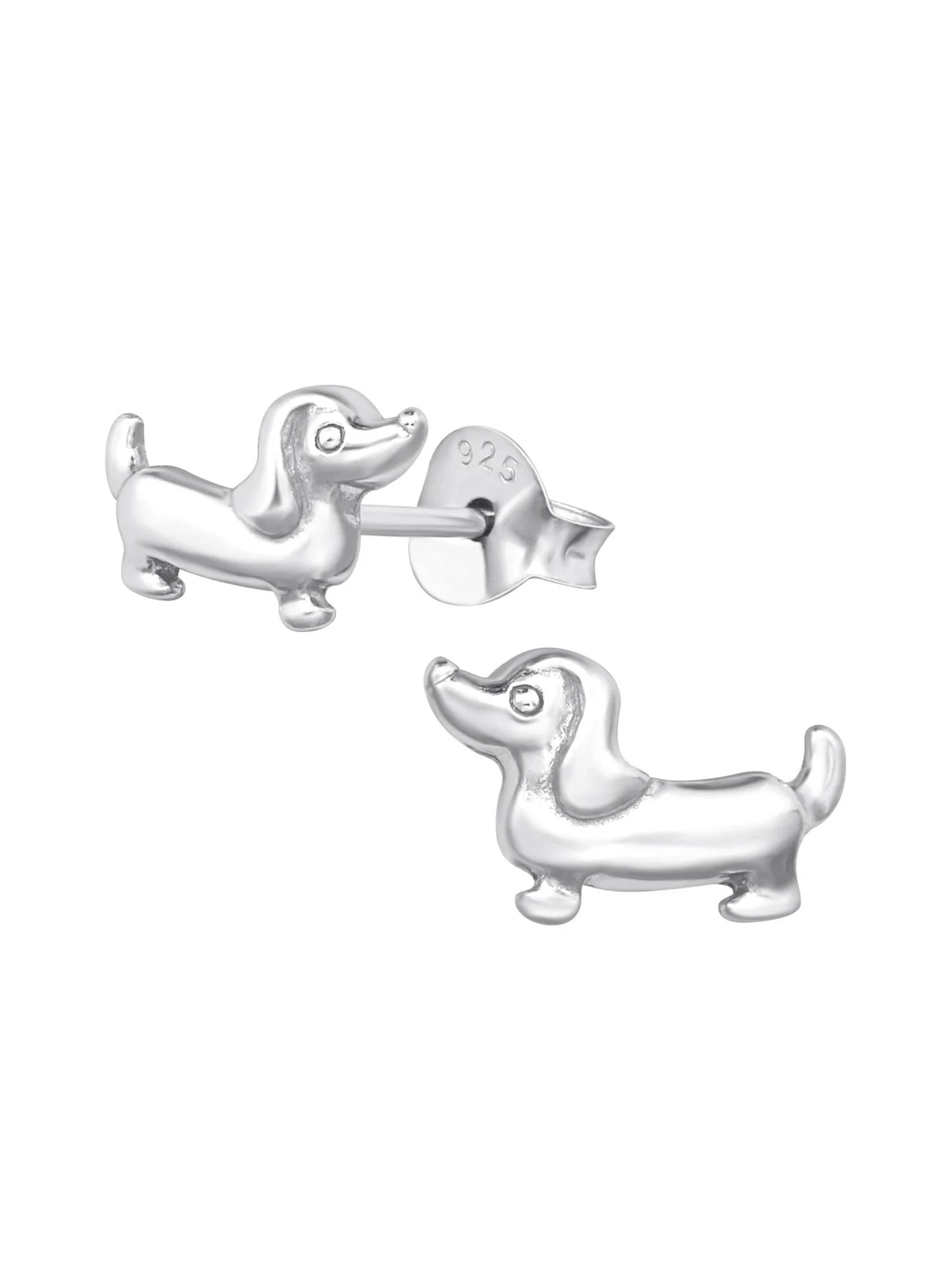 Silver Sausage Dog Stud Earrings