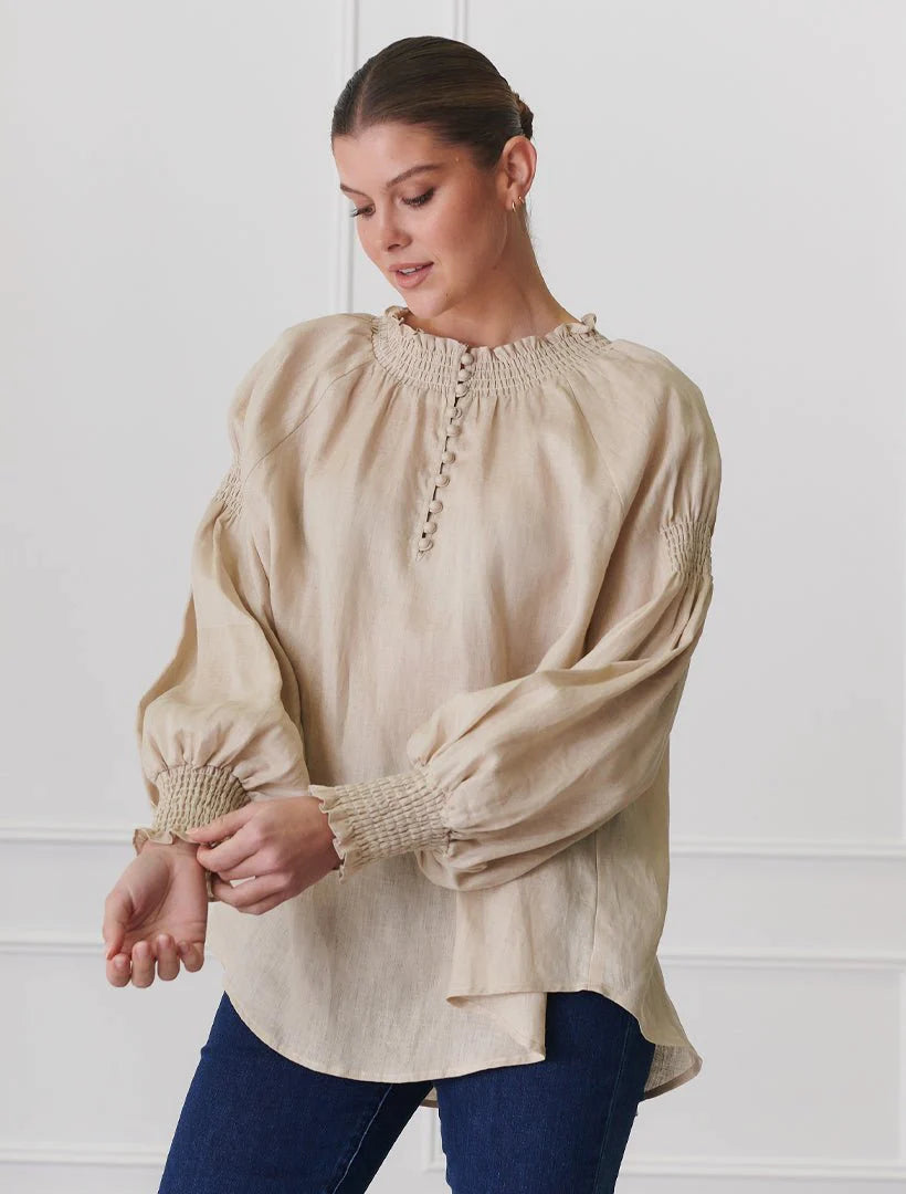 Willow Linen Top- Sand