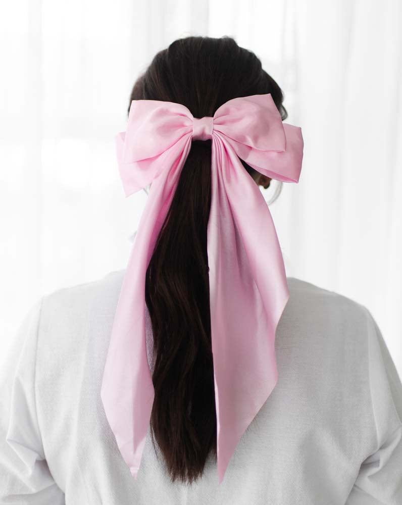 Ruffle + Bow Silk Hair Bow Clip