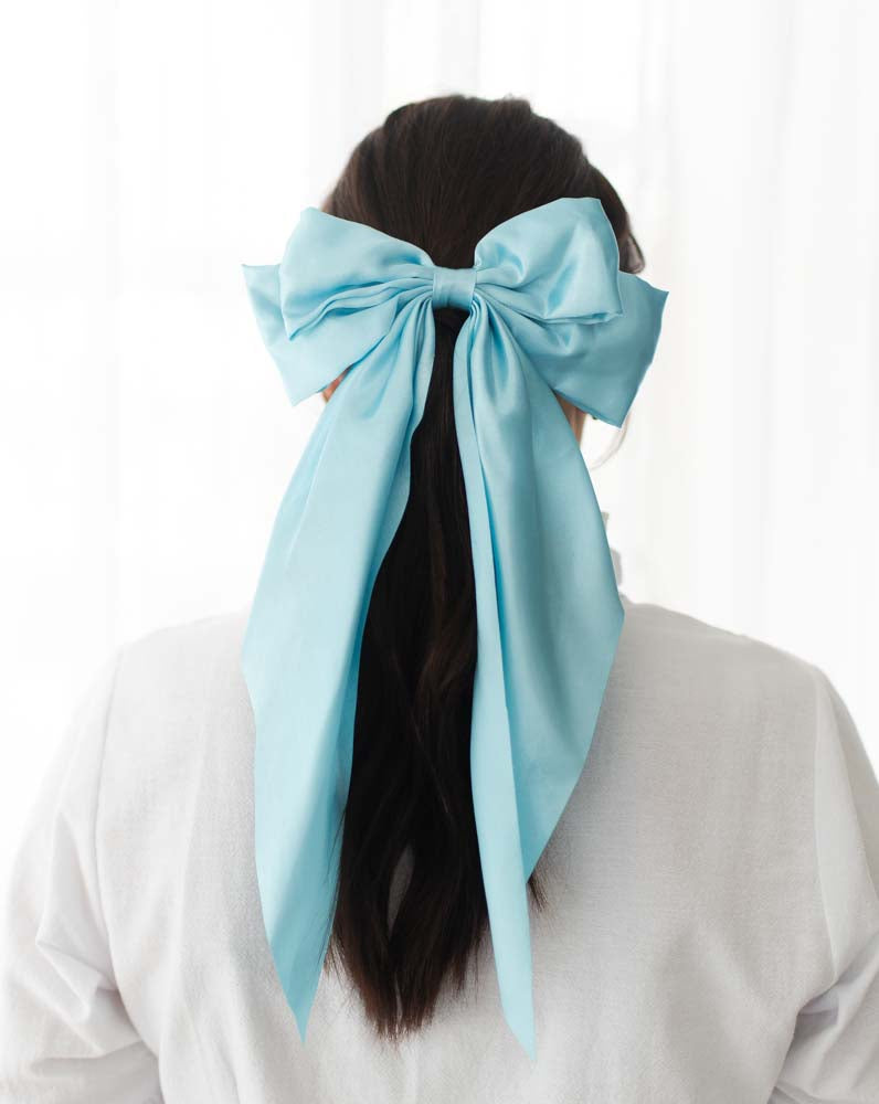 Ruffle + Bow Silk Hair Bow Clip