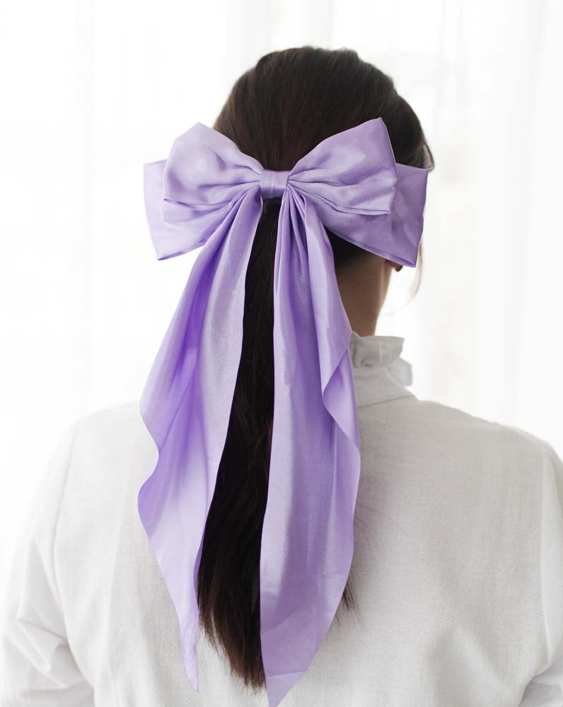 Ruffle + Bow Silk Hair Bow Clip