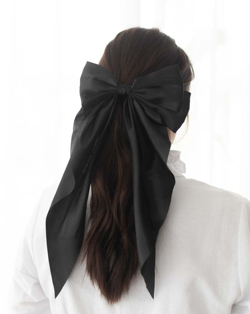 Ruffle + Bow Silk Hair Bow Clip