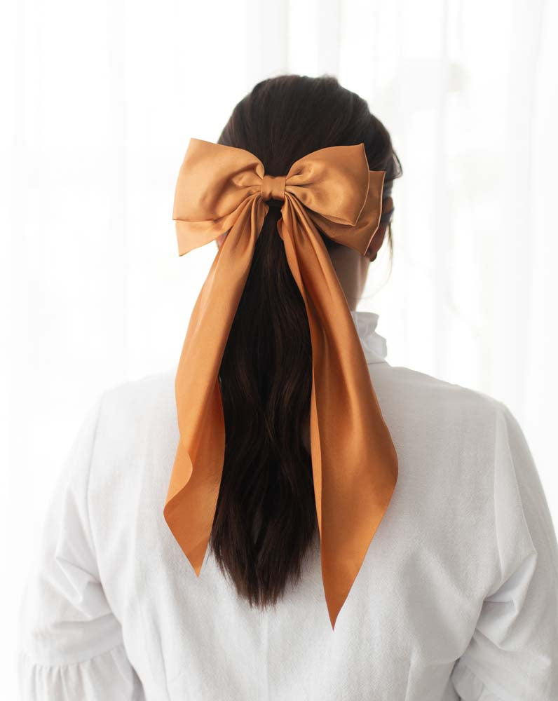 Ruffle + Bow Silk Hair Bow Clip