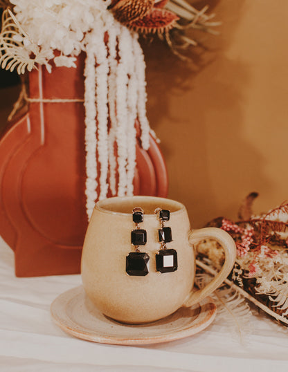 Modern Cocktail Jewel Drop Earrings Black/Gold