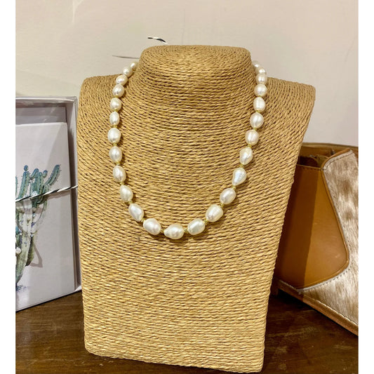 Freshwater Pearl and Gold Bead Necklace