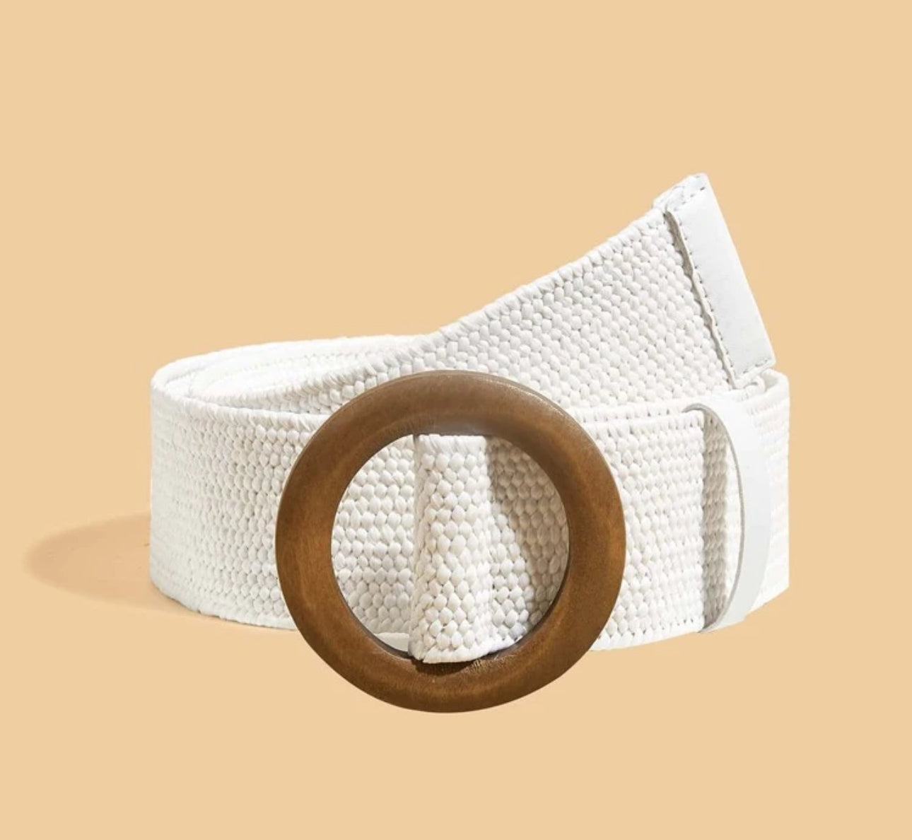 White Belt with Circle Wood Buckle