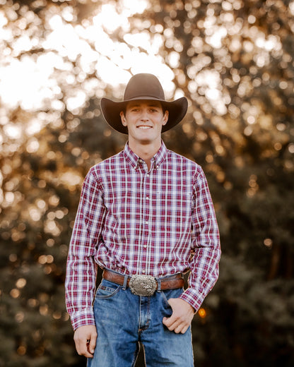 Men's Long Sleeve Shirt - Maroon Plaid