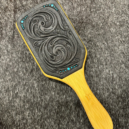 Hair Brush with Leather Carved Details