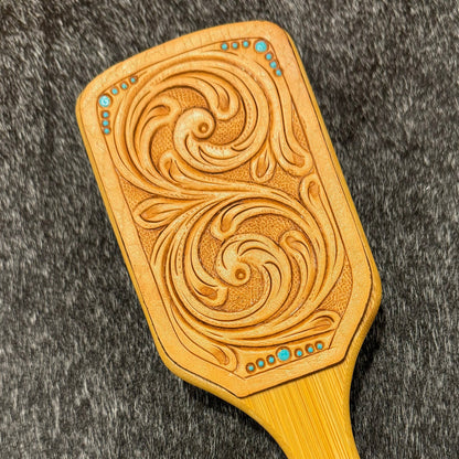 Hair Brush with Leather Carved Details