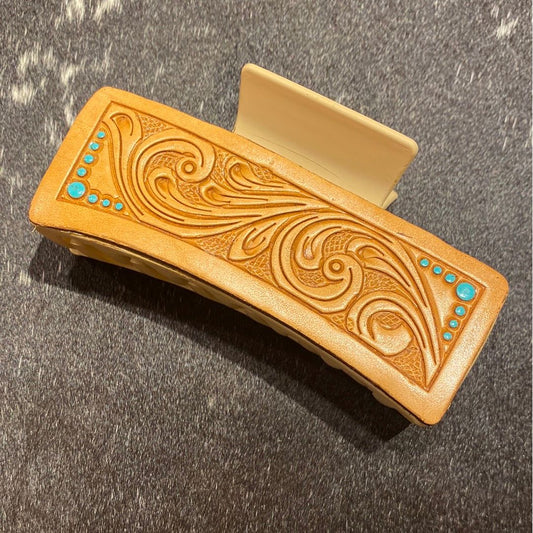 Hair Clip with Leather Tooling