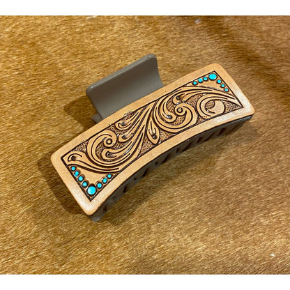 Hair Clip with Leather Tooling