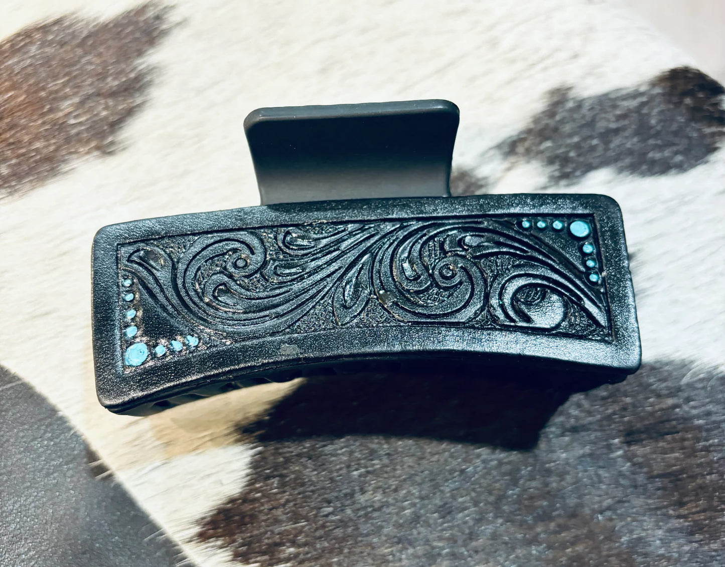 Hair Clip with Leather Tooling