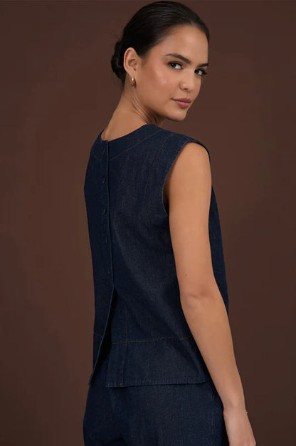 Kita Light Weight Denim Button Back Top