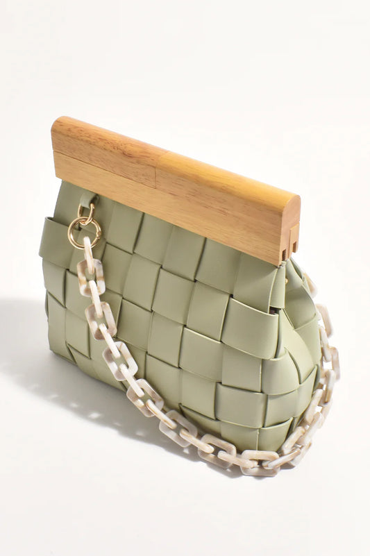 Clara Plaited Resin Chain Clutch - Green