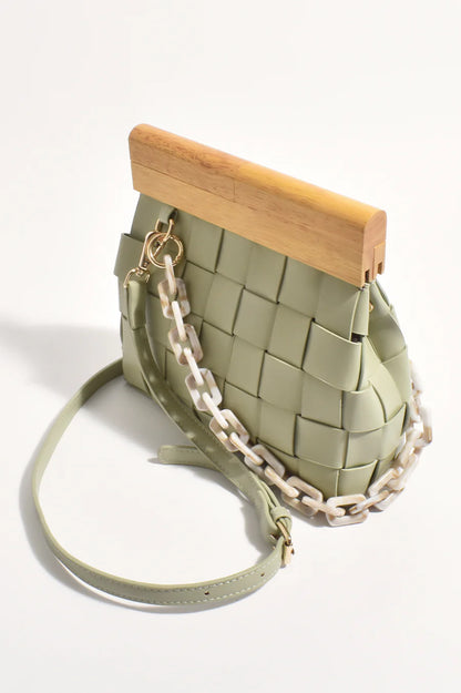 Clara Plaited Resin Chain Clutch - Green