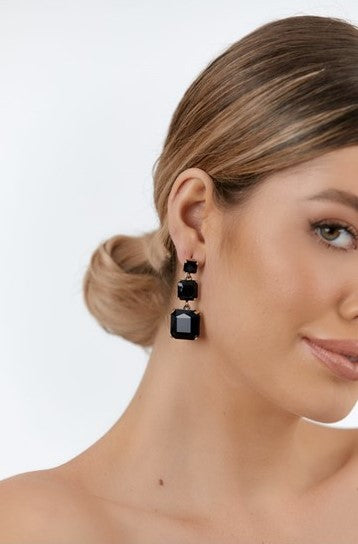 Modern Cocktail Jewel Drop Earrings Black/Gold