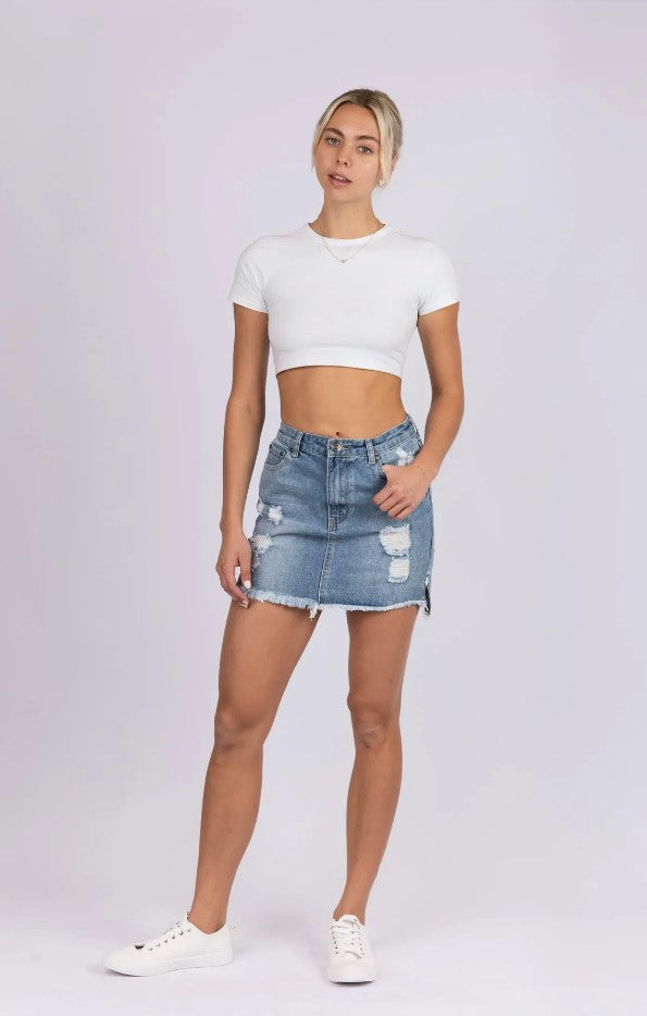 Wakee Denim Rip Skirt