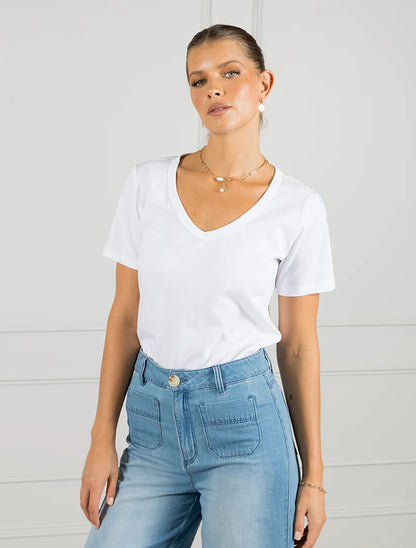 Claire V Neck Tee White