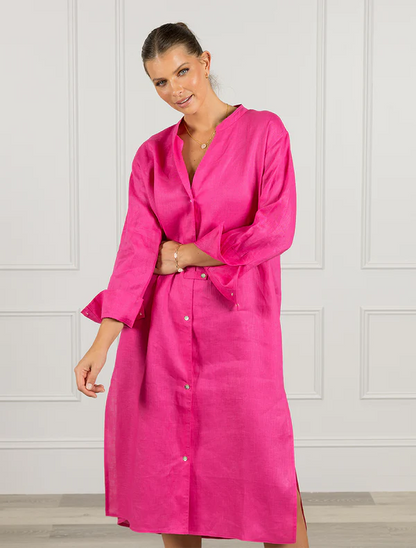 Mila Linen Dress -  Fuchsia