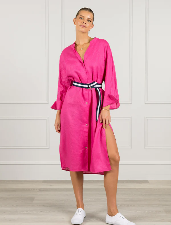 Mila Linen Dress -  Fuchsia