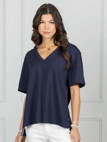 Jodie V Neck Tee - Navy