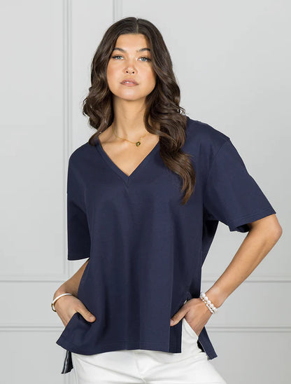 Jodie V Neck Tee - Navy