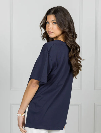 Jodie V Neck Tee - Navy