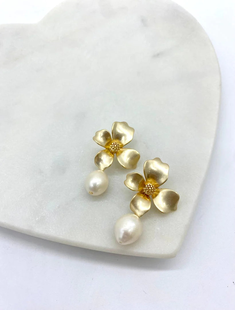 Gold Flower Pearl Drops