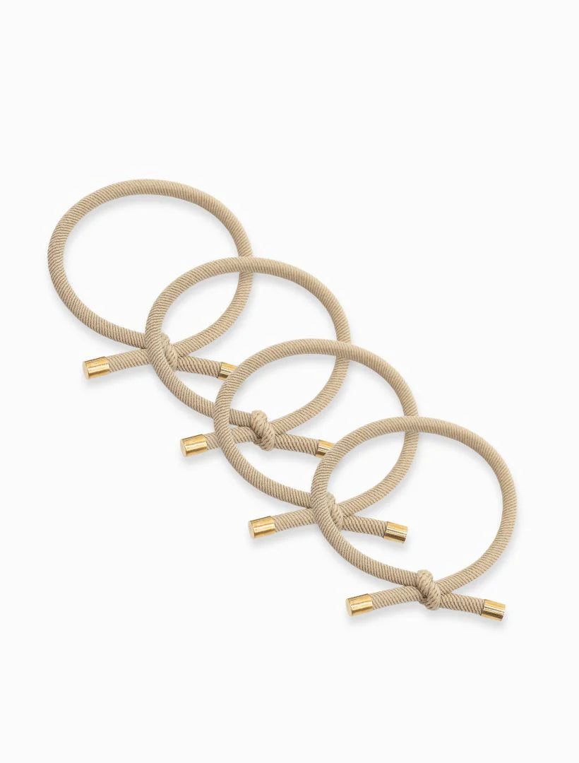 Sand Gold Tip Hair Ties Pack of 4