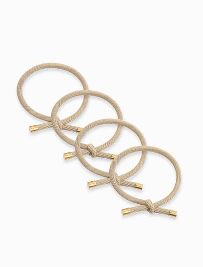 Sand Gold Tip Hair Ties Pack of 4