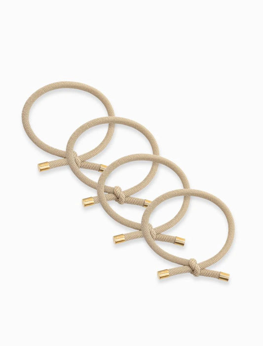 Sand Gold Tip Hair Ties Pack of 4