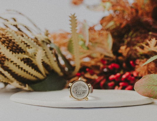 Three Pence Coin Ring with Gold