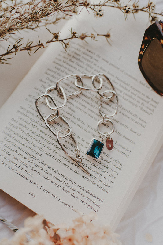 Sterling Silver Link Bracelet with Stone Feature