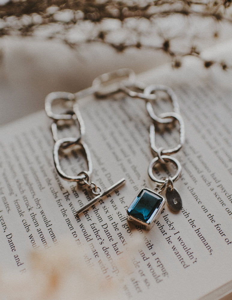 Sterling Silver Link Bracelet with Stone Feature