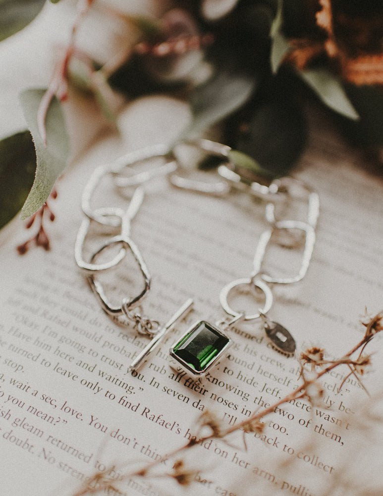 Sterling Silver Link Bracelet with Stone Feature